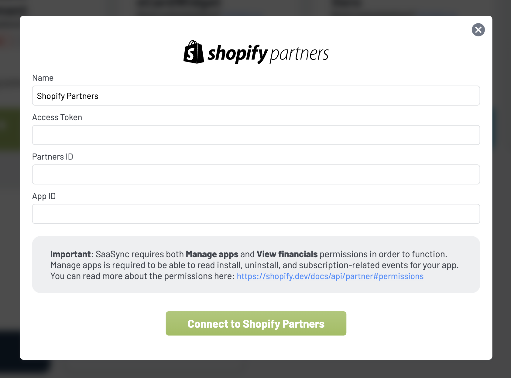 SaaSync Shopify Partners Connection
