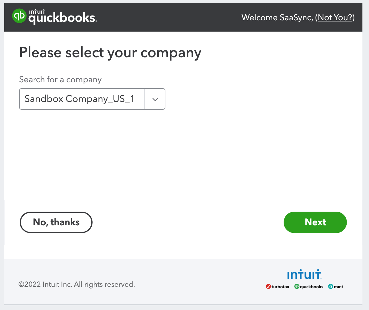 QuickBooks Online instance selection