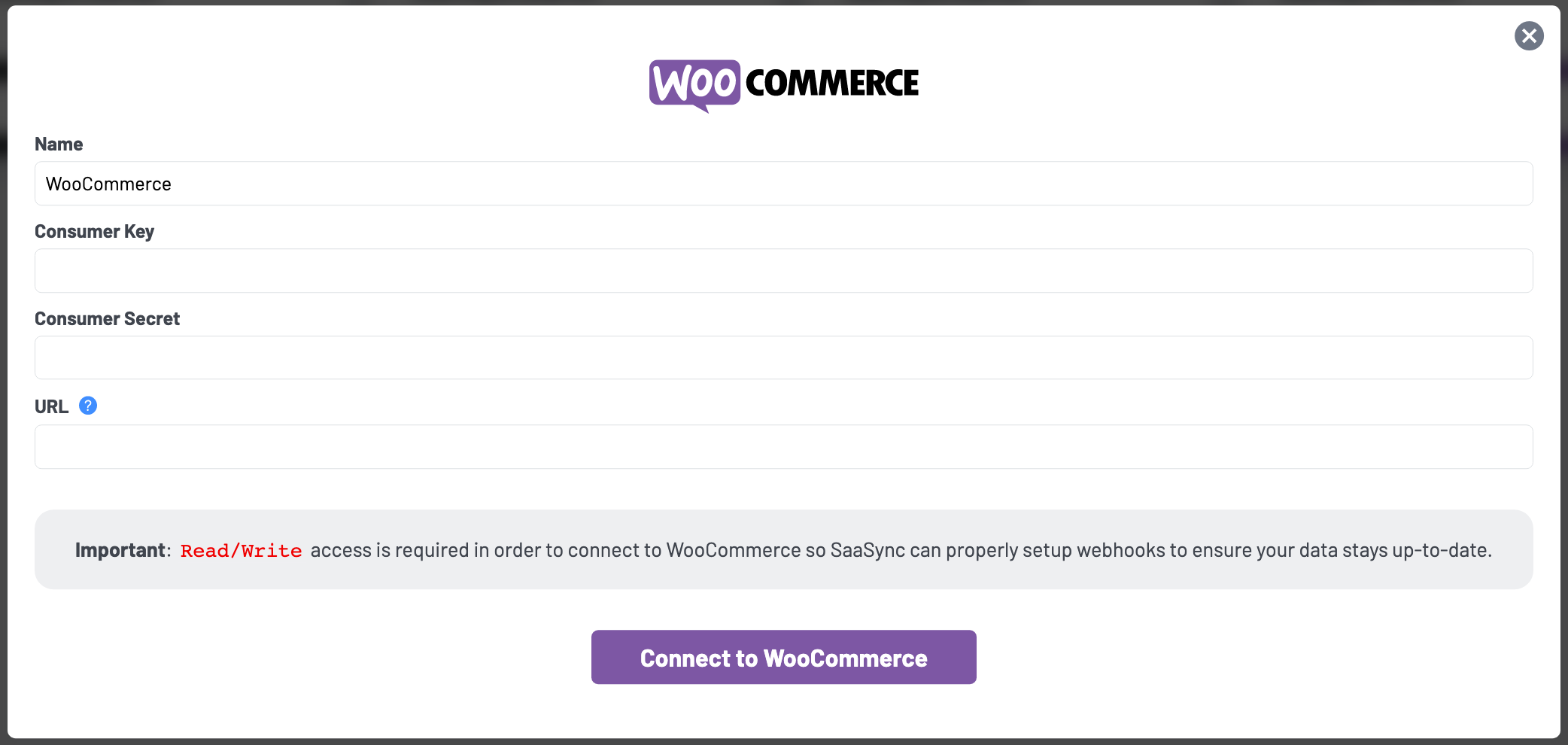 Connect to WooCommerce via SaaSync