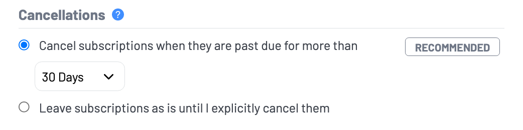 Cancellation settings